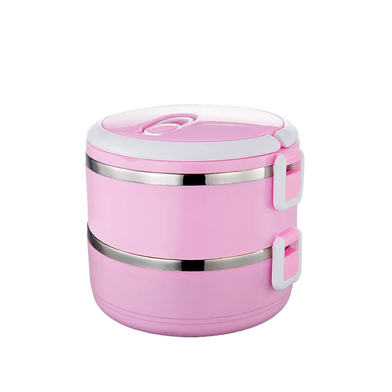 Милый японский термальный Ланч-бокс герметичный из нержавеющей стали Bento box детский портативный контейнер для еды для пикника и школы - Цвет: pink 2 layer