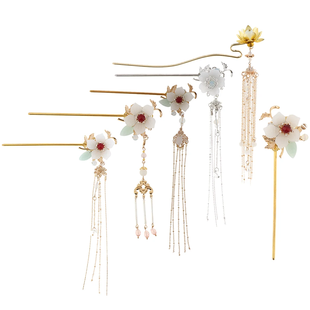 Ancient Flower Hair Stick Tassel Chain Hair Fork Wedding Bride Hairpin Chinese Drama Cosplay