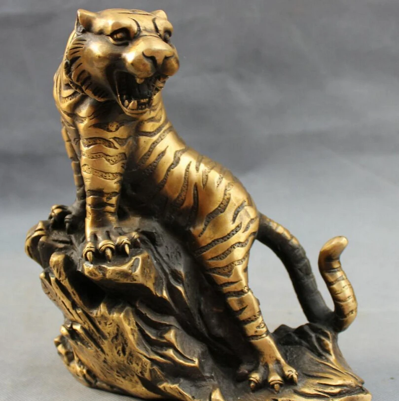 

S2353 8" Chinese Bronze Folk Year Zodiac Wealth Wild Tiger Statue Animals Sculpture D0318