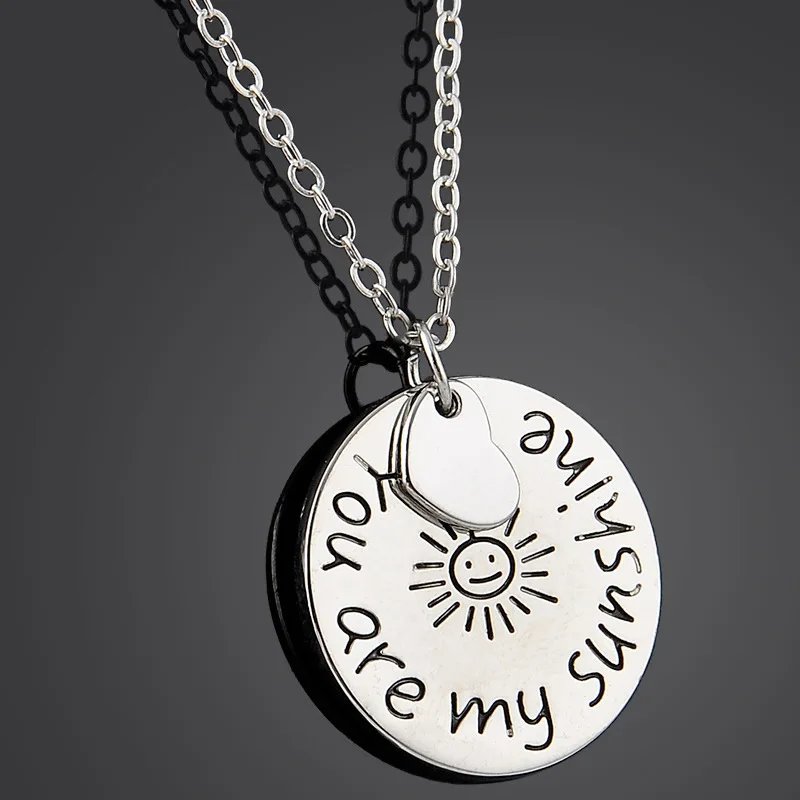 10pcs/lot you are my sunshine Round tag alloy letter necklace
