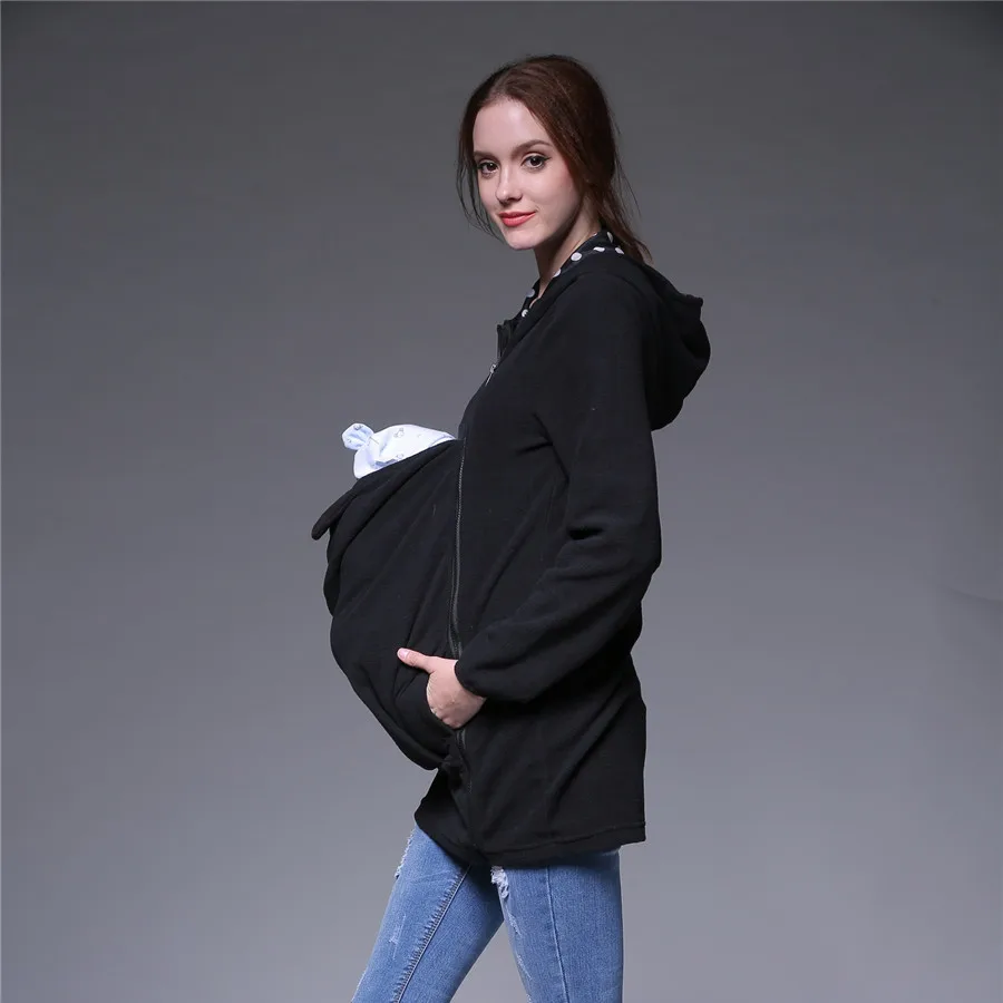 Sunbaby многофункциональная зимняя теплая флисовая толстовка с капюшоном для беременных куртка-кенгуру на молнии для беременных женщин