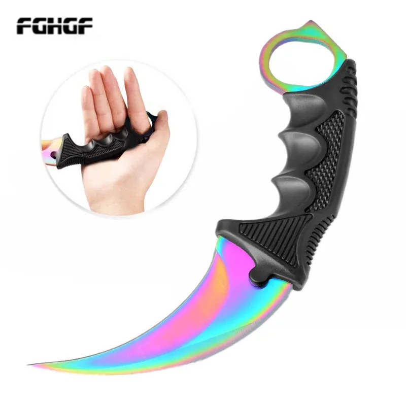 

Explosion models CSGO counter-Karambit knife fixed blade lore tactical hunting rainbow rescue sheath tiger knife package freight