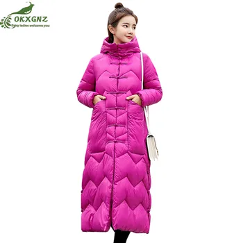 

2020 winter women thickening down cotton coat jacket students over the knee slim long warm Parkas cotton coat female outwear