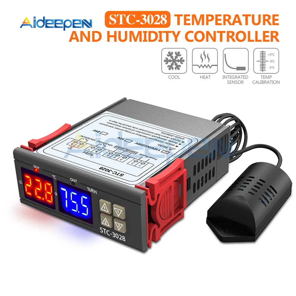 AC 110V 220V 12V 24V двойной цифровой регулятор температуры и влажности SHT2000 STC-3028 термостат гигрометр