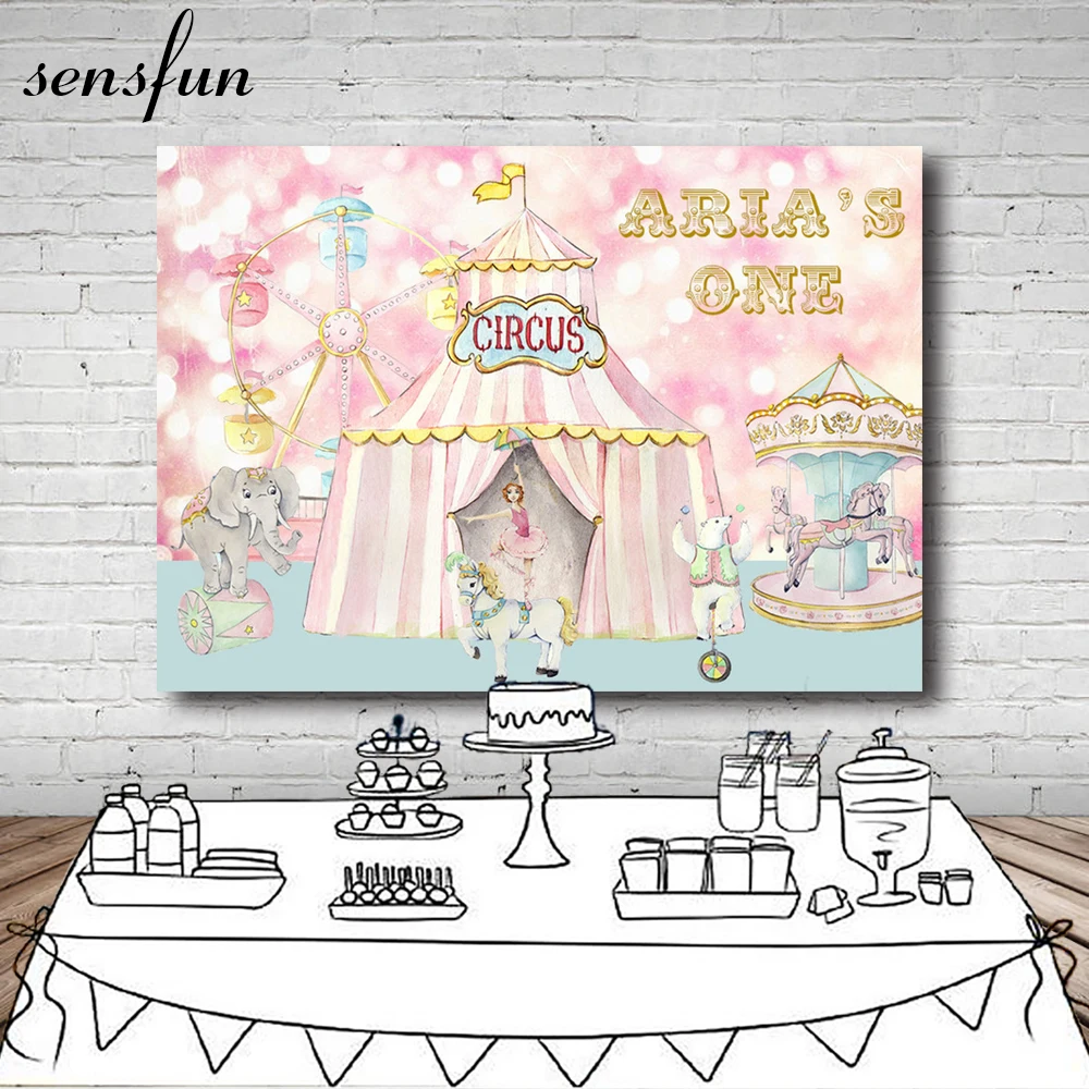 

220x150cm Carnival Circus Party Photography Backdrop Cartoon Girls 1st Birthday Party Bokeh Backgrounds For Photo Studio Vinyl
