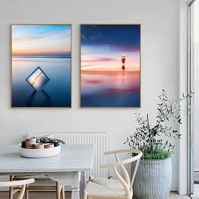 Scandinavian-Transparent-Photo-Frame-Sunrise-Landscape-Canvas-Painting-Aurora-Lighthouse-Wall-Picture-Seagull-Ocean-Poster-Decor.jpg_640x640 (3)