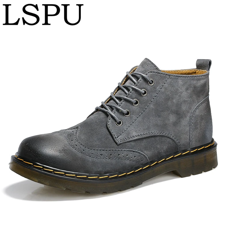 

Fashion Genuine Leather Men Winter Boots Lace Up Warm Fur Men Martin Boots Ankle Botas Vintage Men Motorcycles Boots Plus 38-46