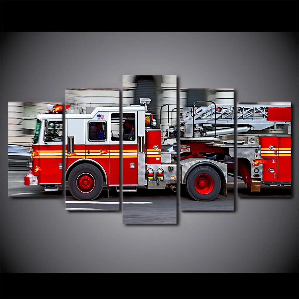 

5 Pcs/Set Framed HD Printed Red Firefighting Car Canvas Painting Poster Picture For Room Wall Art Decorative Pictures