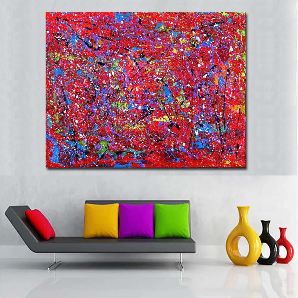 SELFLESSLY Wall Decor Canvas Printed Abstract Red Blue Oil Painting