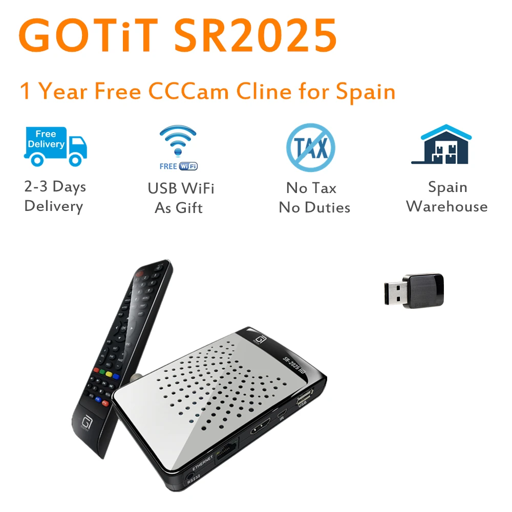 

MINI DVB-S2 SR2025 HD Sunplus1507A H.265 Satellite Receiver receptor+1 Year CCcam Clines Vanilla with French Sports Set Top Box