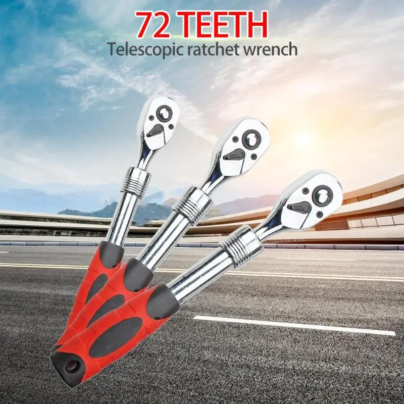 

1 PC Cr-V Flexible Ratchet Wrench 1/4" 3/8" 1/2" Socket Driver Allen Key Length Adjustable 72 Teeth Ratchet Spanner Wrench