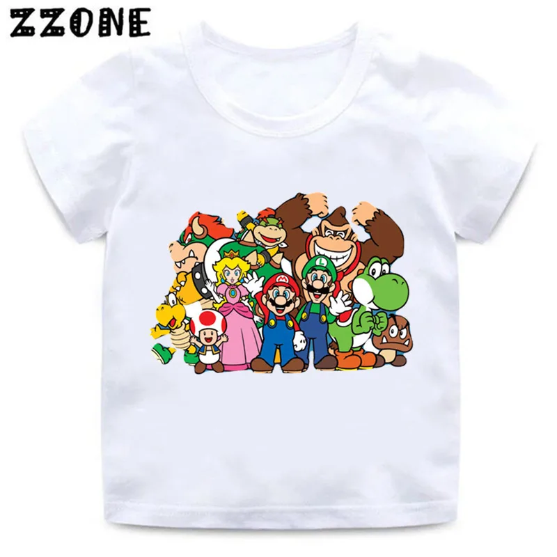 Футболка с принтом Марио для мальчиков и девочек детская забавная одежда с изображением супер Марио Детская летняя белая футболка с короткими рукавами HKP5222 - Цвет: whiteD