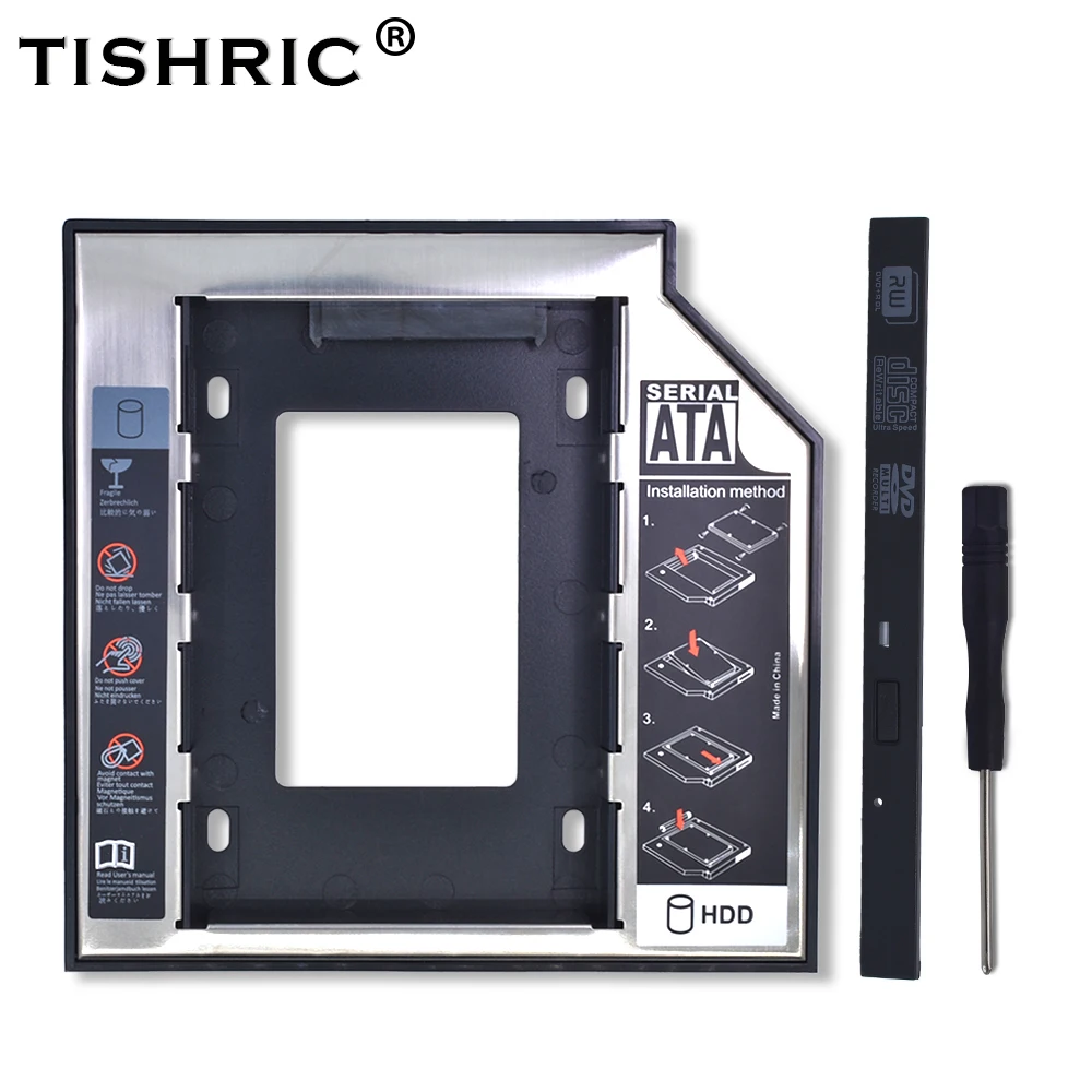 TISHRIC пластик алюминиевый Универсальный Optibay 2nd HDD Caddy 9,5 мм SATA 3,0 2," SSD CD DVD для HDD чехол Корпус CD-ROM ODD