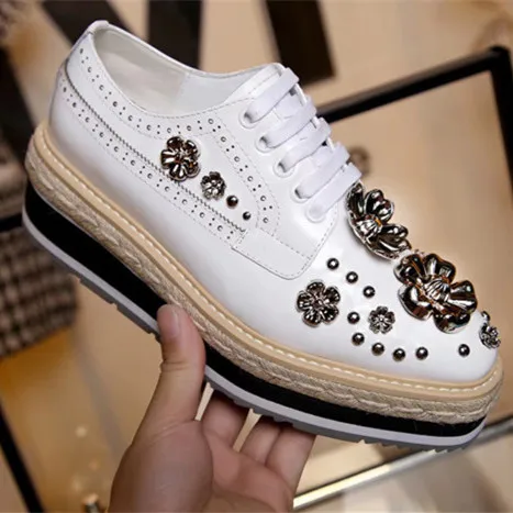 Plate Appartements forme Casual as Décoration Fleurs Mujer Pic Métal De Chaussures Richelieu As Pic Cristal En Femme Zapatos Cuir pHPgSqIxnw
