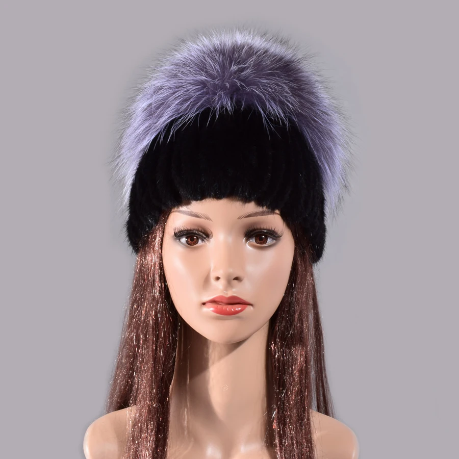 

Winter hat for Women Adult real mink Fur cap lady Fox Fur Beanies Elastic Warm novelty fashion