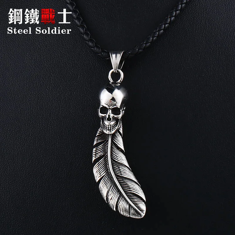 

Steel soldier wholesale necklace new arrival titanium skull pendant men punk necklace gothic feather series jewelry