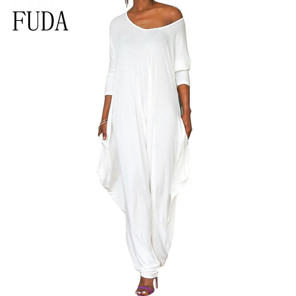 

FUDA Explosion Models Solid Anti-cotton Pull Frame Irregular Sleeve Women Loose Jumpsuits Summer Casual High Street Playsuits