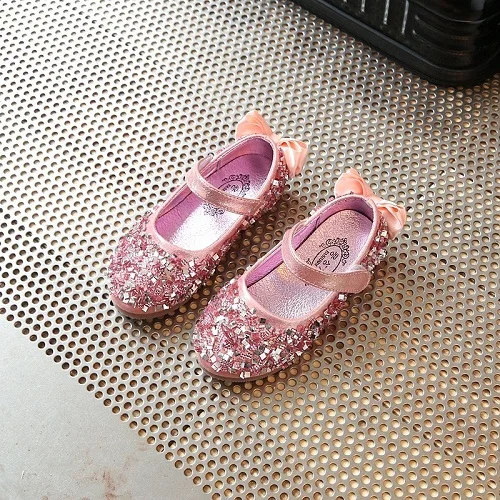 SLYXSH/Модная Кожаная обувь для девочек; блестящая обувь с блестками для девочек; сезон весна-осень; детская обувь принцессы; цвет розовый, серебристый, золотой - Цвет: Розовый