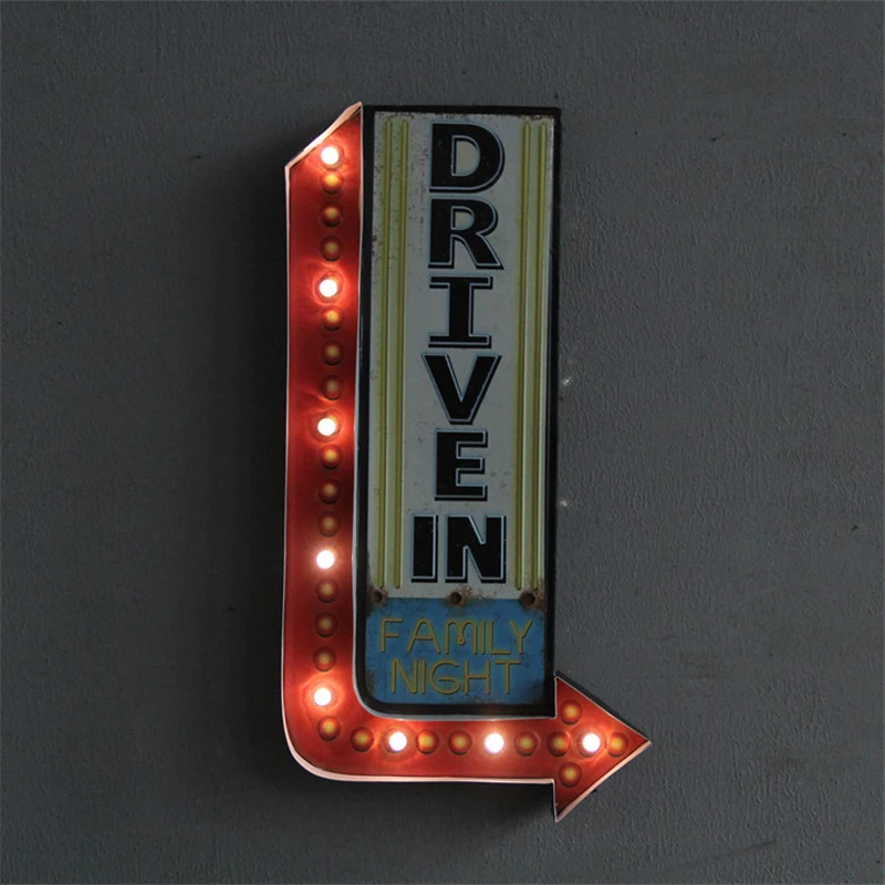 

3D Indicator Drop Signpost LED Light Lamp Metal Tin Signs Home Art Decor Iron Poster Home Decorative Retro Wall Art for Bar Pub