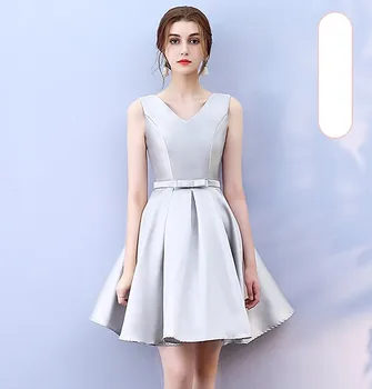 

Grey Colour Bridesmaid Dress Above Knee Mini Dress Satin Women Wedding Party Dress