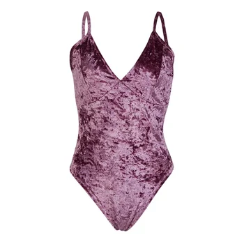 

Women Velvet Sleeveless Bodysuit Leotard Bodycon Bandage Slim Bodysuits New Hot