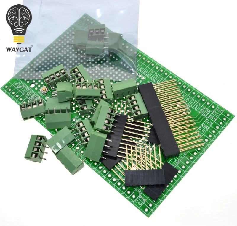 

WAVGAT Double-side PCB Prototype Screw Terminal Block Shield Board Kit For MEGA-2560 Mega 2560 R3 Mega2560 R3