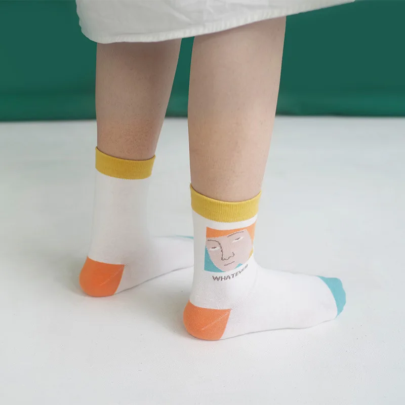 

Women Cotton Socks Cry Smile Expression Jacquard Color Block 2 Pairs A Lot
