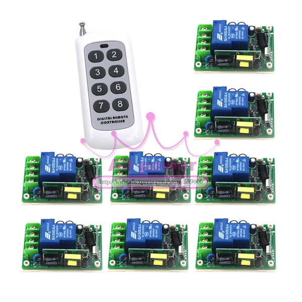 

Free Shipping Wide voltage 85-250V 30A RF Wireless Remote Control 8 Switch and 1 Controller System