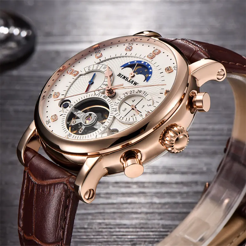 BINSSAW Мужские автоматические механические часы Tourbillon Роскошные модные брендовые