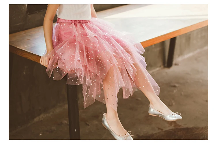 Летняя модная блестящая Асимметричная длинная юбка с блестками для девочек-подростков 4-16 лет, школьная одежда, винтажная Юбка со звездами
