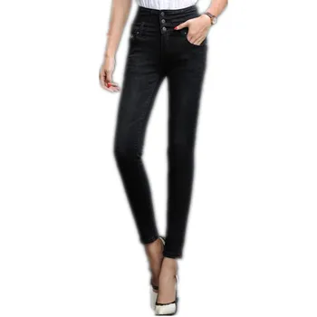 

Women Autumn Winter Jeans 2018 High Waist Women Thicken Fleece Pencil Pants Skinny Warm Jeans Full Casual Outerwear Jeans CQ2771