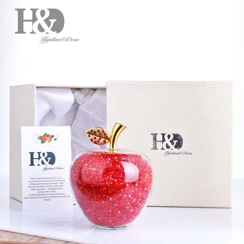 H& D красные Хрустальные стеклянные фигурки яблока пресс-папье с наполнением Стразы для домашнего декора рождественские украшения