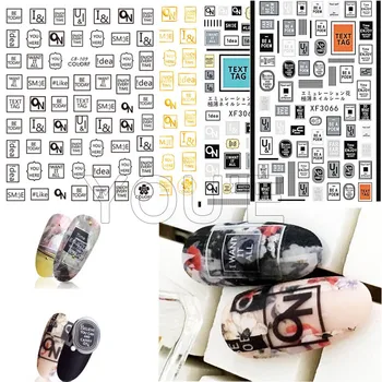 

Black White Sport Text Tag Nail Art Sticker Self-adhesive Sticker Nail Decals Manicure Gold Silver Nail Art Decoration Stickers