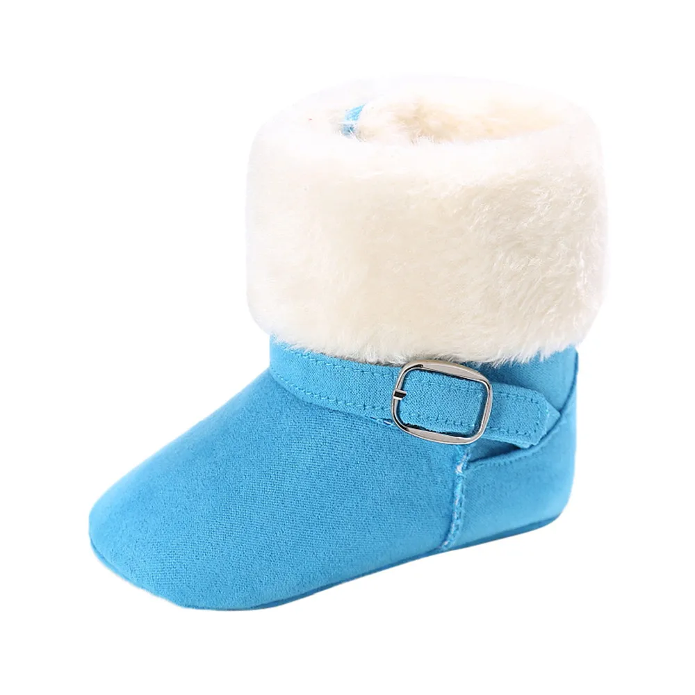 Мягкие ботиночки для маленьких девочек; однотонные кашемировые ботинки для малышей; сезон осень-зима; Теплая обувь; Прямая - Цвет: Blue