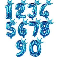 2 шт./лот 32 дюймов синий/розовый Количество воздушных шаров Цифровой шар 0-9(США); детская пижама, состоящая из одного во-первых лет мальчик девочка День рождения украшения