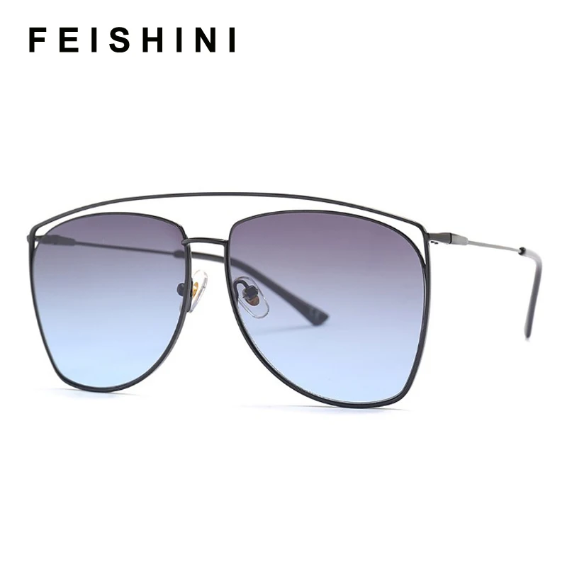 

FEISHINI Celebrity High Quality Sunglasses Men Brand Design Retro Frame Gradient Lens Fashion Metal Sunglass Ladies Shield 2019