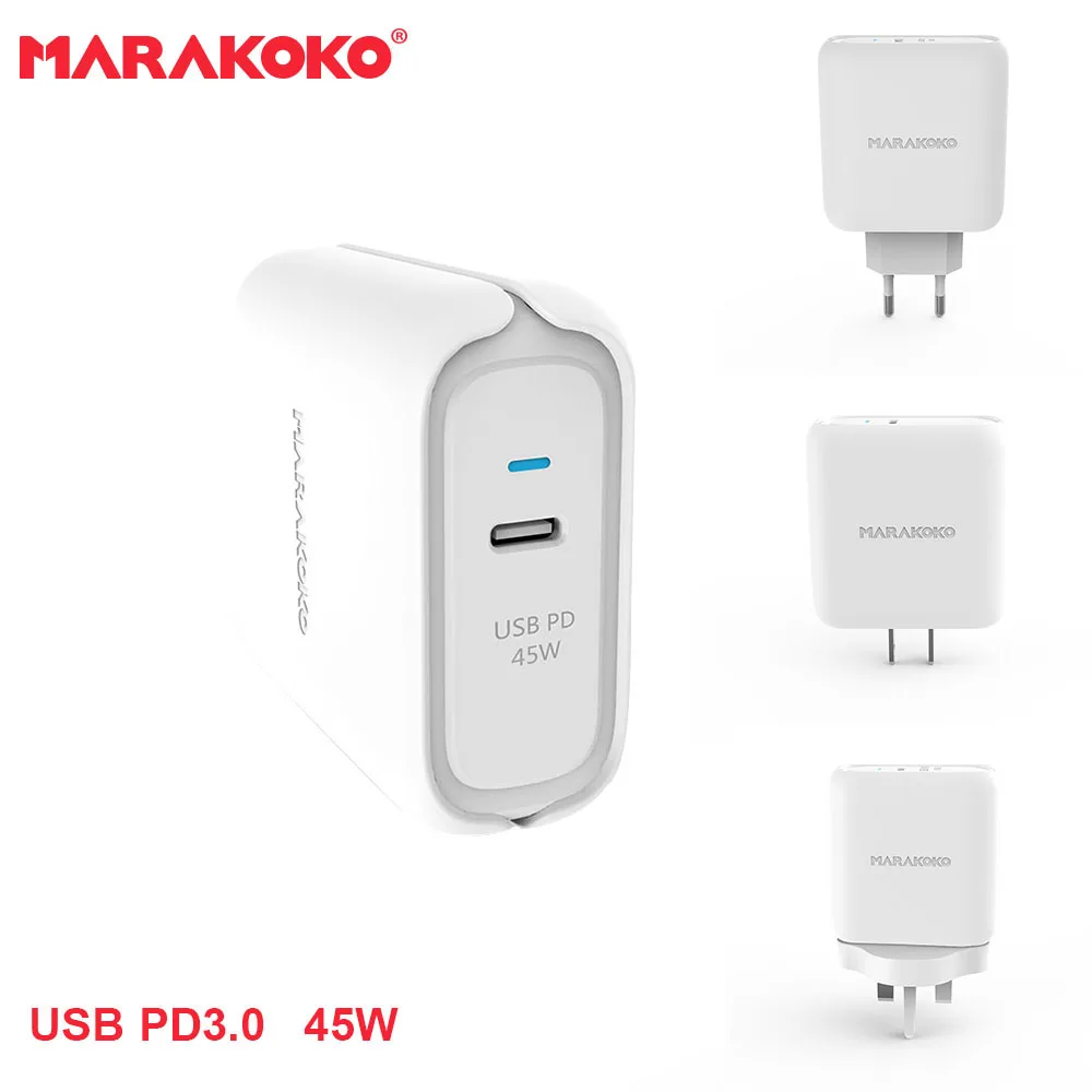 

Marakoko MA25 USB PD3.0 Type-C 45W EU US UK Plug Adapter Portable Travel Charger for Macbook for Huawei Mate 10 / Mate Book