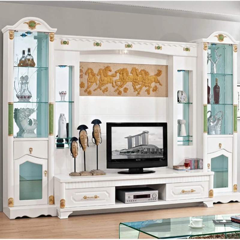 Simple tv wine cooler coffee table combination glass shelf