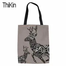 THIKIN Для женщин Холст сумка ручной работы из хлопка 3d олень Корова Коза печати путешествия складной длинные плечо сумки Сумки