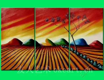 

Free shipping Red earth restaurant decoration painting"decorative Impressionism oil painting 3 panel wall art 3 pcs 3 set Love