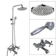 Polished Chrome Wall Mounted Rain Shower Faucet Set W/ Tub Mixer Tap Dual Cross Handle + 8 inch Round Shower Head acy323 Polished Chrome Wall Mounted Rain Shower Faucet Set W/ Tub Mixer Tap Dual Cross Handle + 8 inch Round Shower Head acy323
