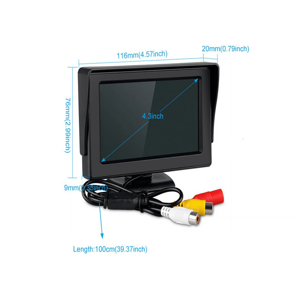 Podofo 4,3 ''цветной TFT lcd Автомобильный монитор заднего вида, автомобильный резервный парковочный резервный Обратный монитор, 2 видео inpu для камеры заднего вида