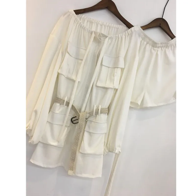 Blanc Robe Un Printemps Lin Costume Poche 2019 Mot De Col Femmes Robes Été Mode Chemise Manches Longues n1wdZq0a0
