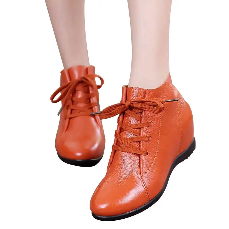 MUYANG/ г., осенняя женская обувь женские ботинки из натуральной кожи на танкетке ботильоны, увеличивающие рост женские ботинки фирменный дизайн, лидер продаж - Цвет: Оранжевый