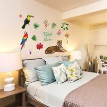 Наклейка s живой тропический джунгли попугай Тигр спальня Декоративная Настенная Наклейка Режущий плоттер двухцветное стекло Электростатическая пленка