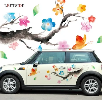 

LEFT SIDE Car Stickers Fresh Pink Flower Car Styling Fashionable Personality Dazzle Color Patterned Affix A Retro Car Sticker
