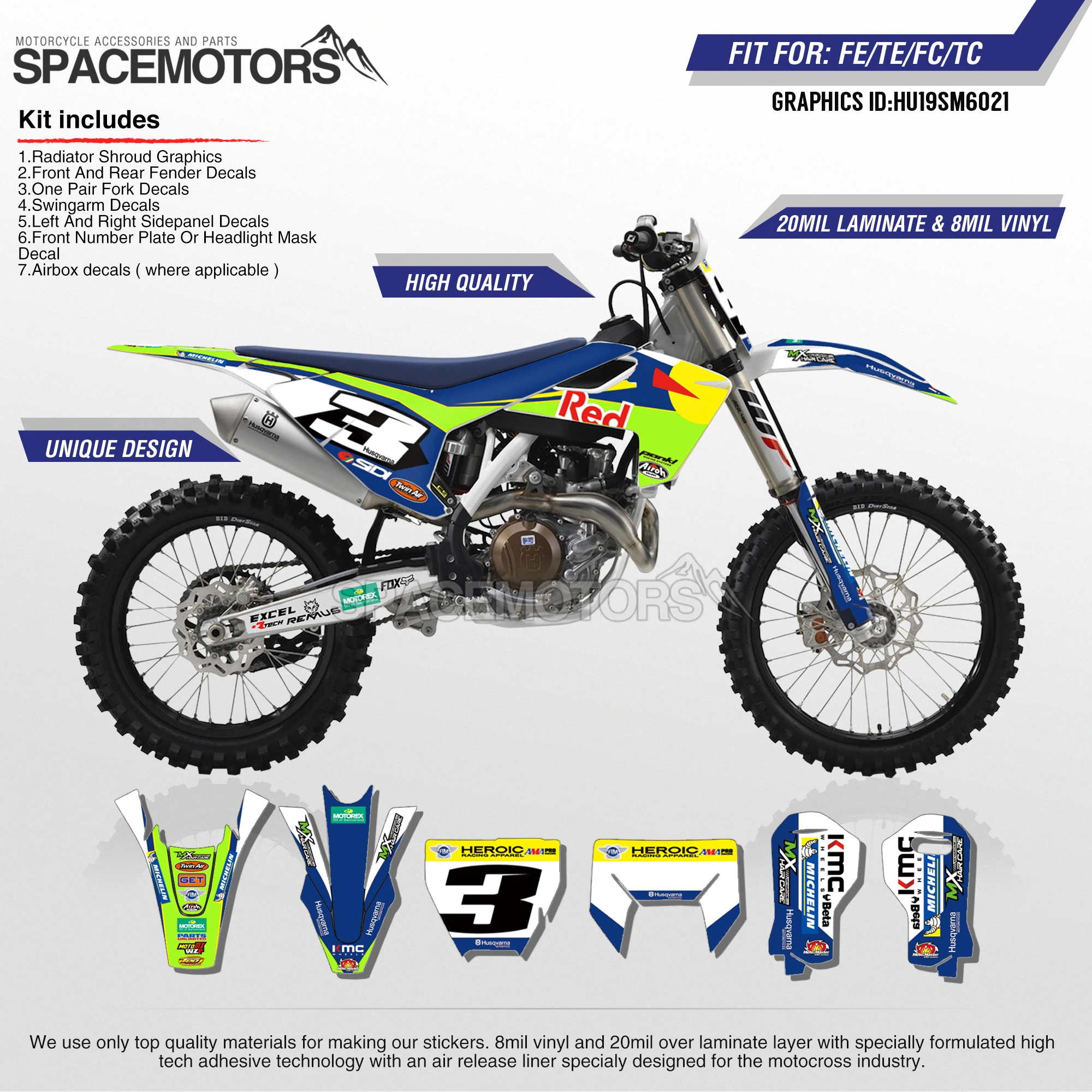 MotoSpace Customized Team Graphics Backgrounds Decals 3M Custom Stickers For Husqvarna TC FC TX FX- TE FE- 021