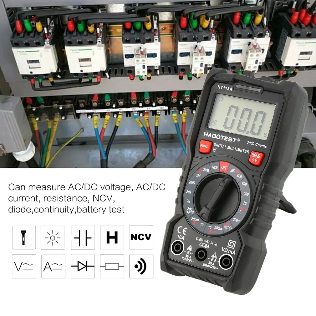 HABOTEST HT113A/B/C цифровой профессиональный мультиметр DC/AC Измеритель Напряжения тока ручной цифровой мини мультитестер Амперметр NCV