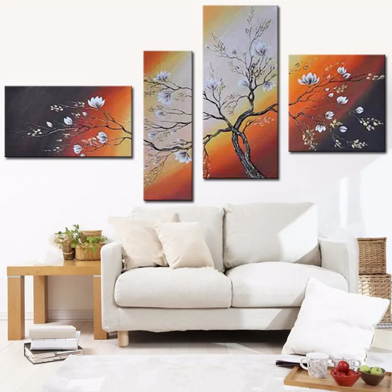 

Handmade Floral Paintings 4 Piece Pictures Modern Abstract Home Decor Wall Art Large Handpainted Flower Oil Painting on Canvas
