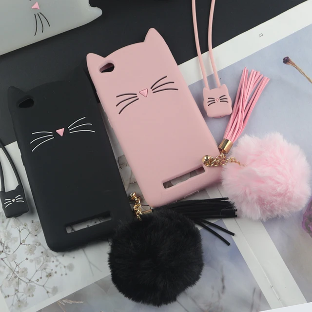 Cheap Cute 3D Cartoon Silicon Case for Xiaomi Redmi 4A Cases Japan Glitter Beard Cat Lovely Ears Kitty Phone Cover